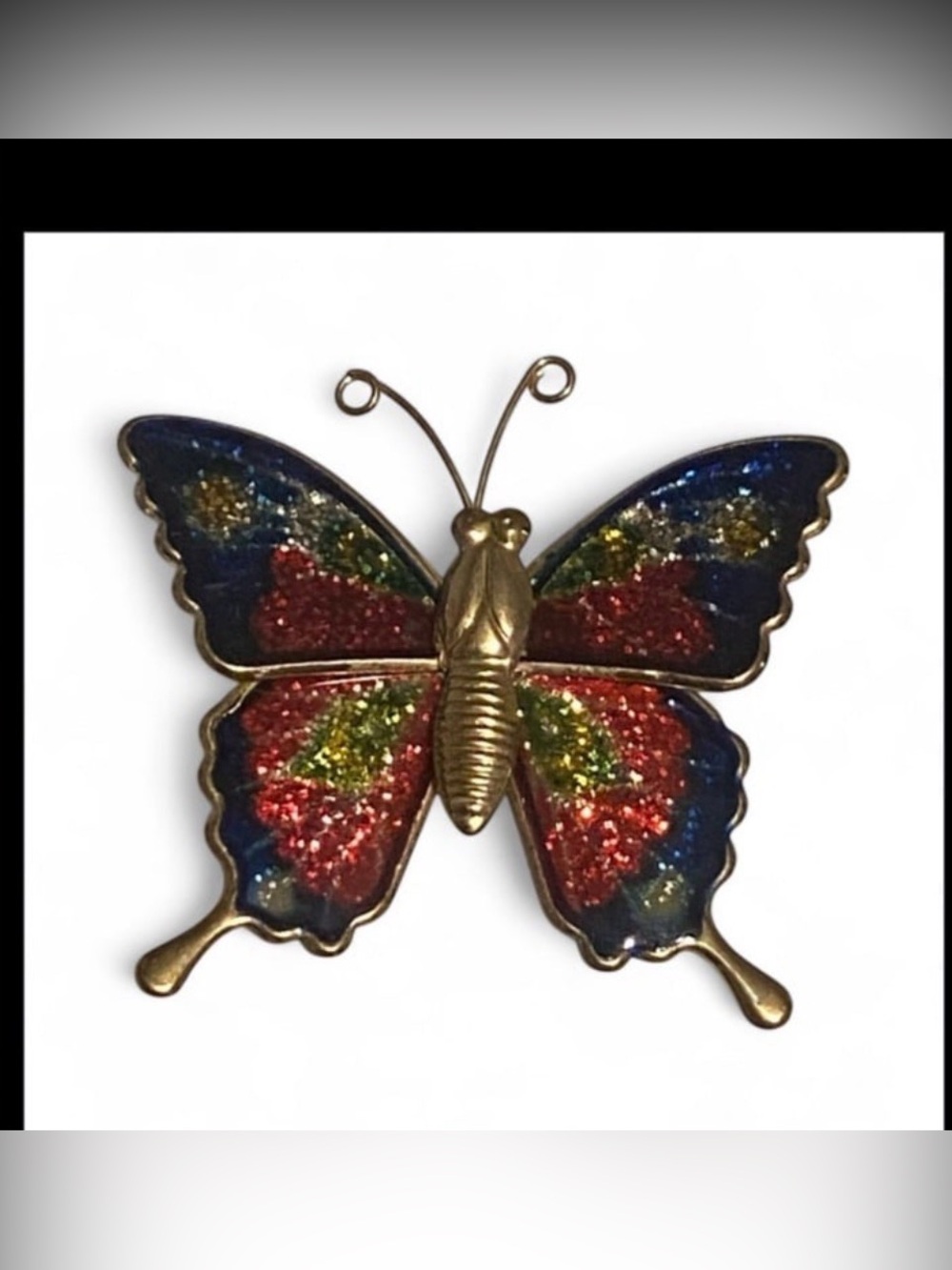 Gold Tone Enamel Butterfly Brooch #7597